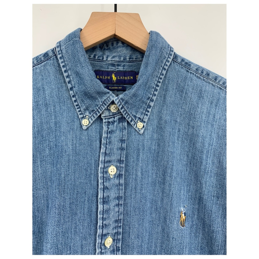 Ralph Lauren Denim Shirt Mens XL Blue Denim Classic Fit Long Sleeve Button Up